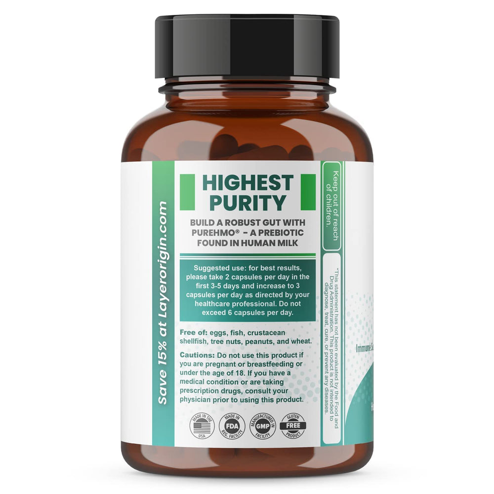 Layer Origin PureHMO bottle pour demonstrates easy daily dosing for gut-friendly use