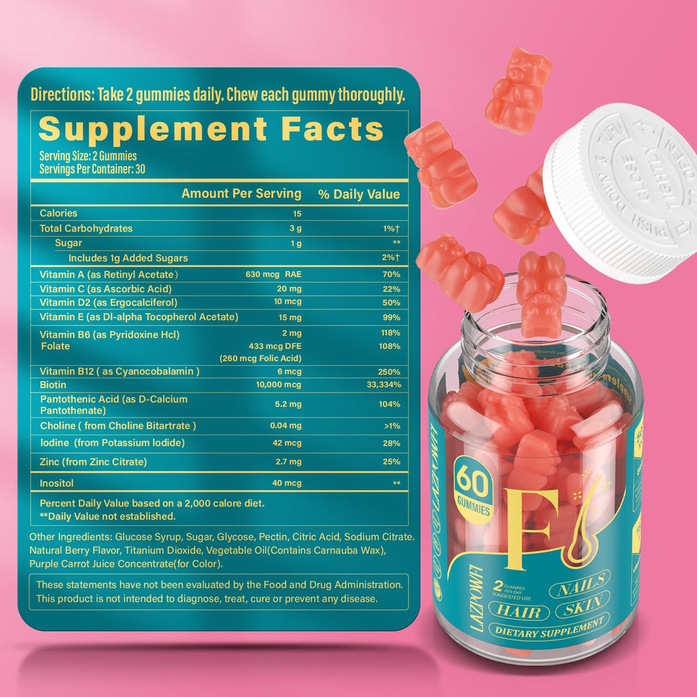 Lazpowfi Biotin Gummies 30-day supply visual indicating sustained use