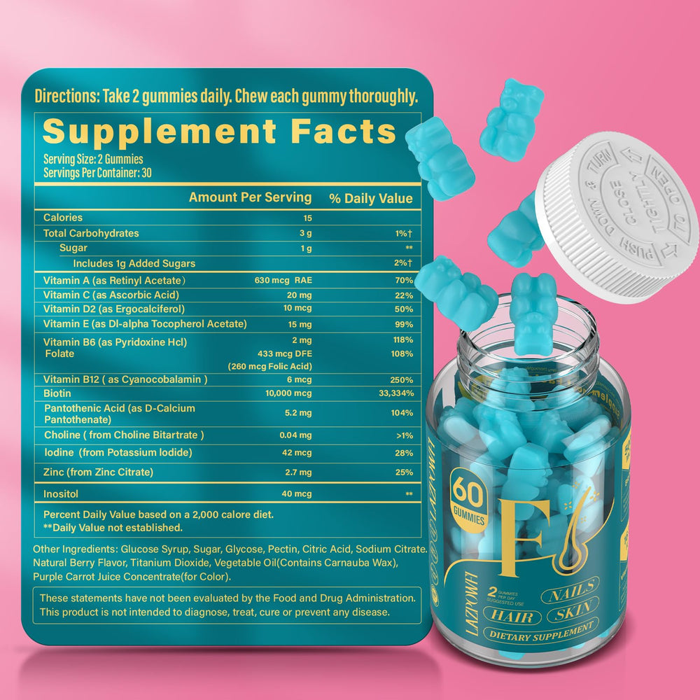 Lazpowfi Biotin Gummies bear-shaped chews on a hand for easy daily nourishment.