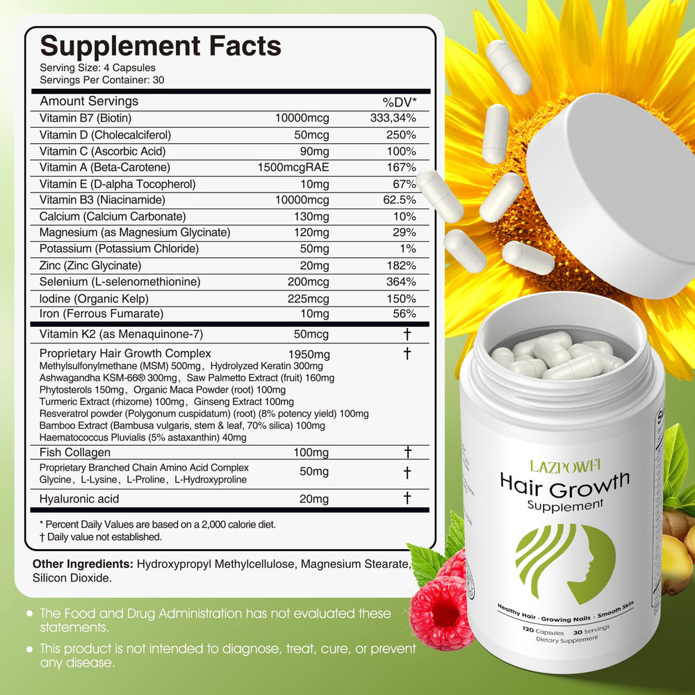 Lazpowfi capsules close-up highlighting biotin power for strong nails and skin