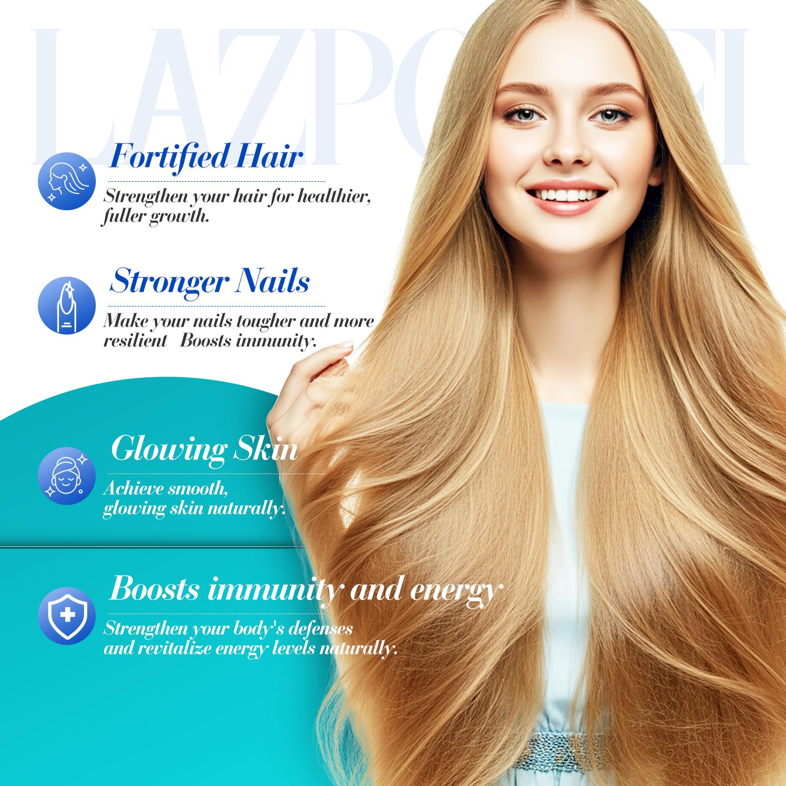 Lazpowfi Collagen hydrolysate capsule emphasizing elasticity and skin hydration