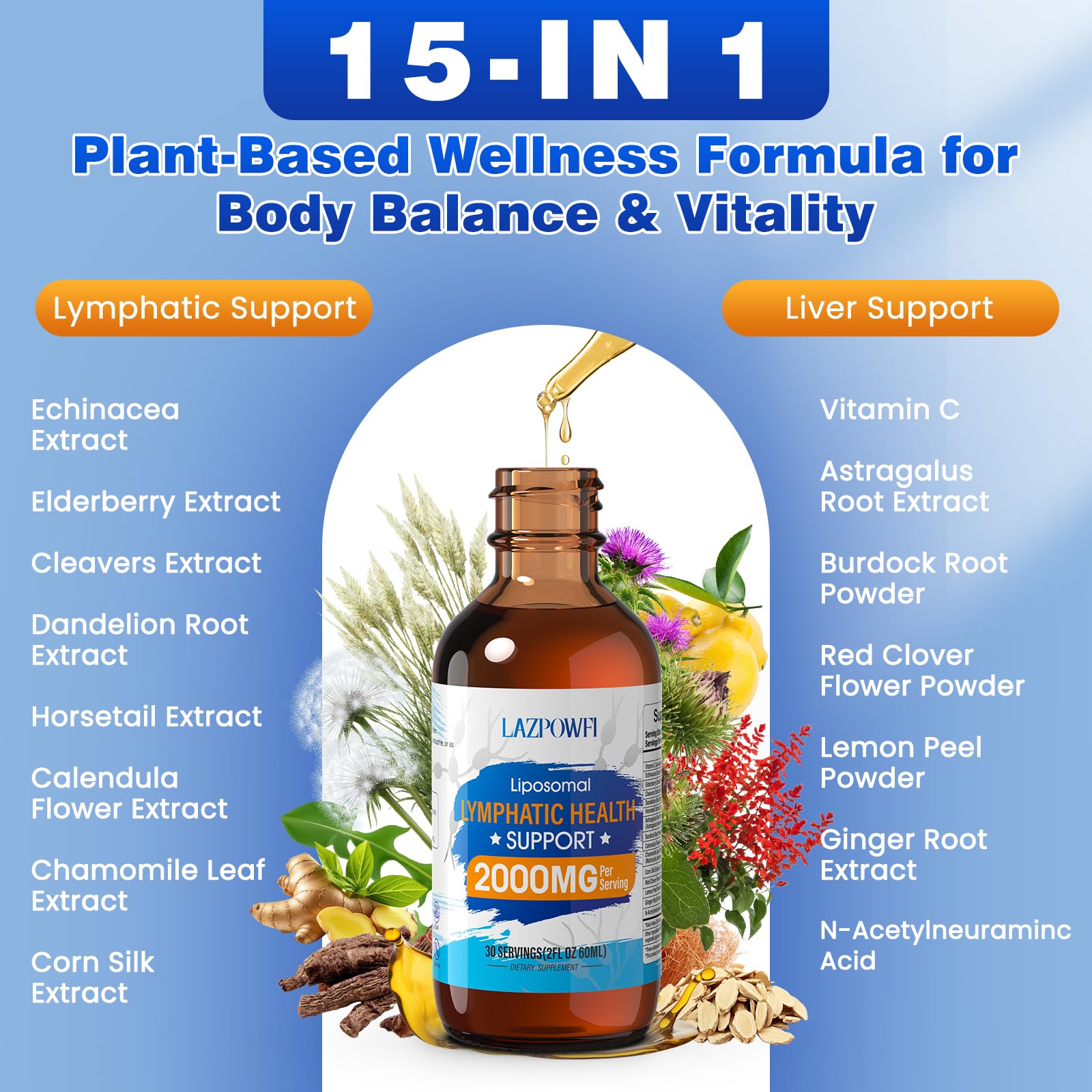 Lazpowfi Liposomal Drops bottle pour shows easy 2 ml dosing.