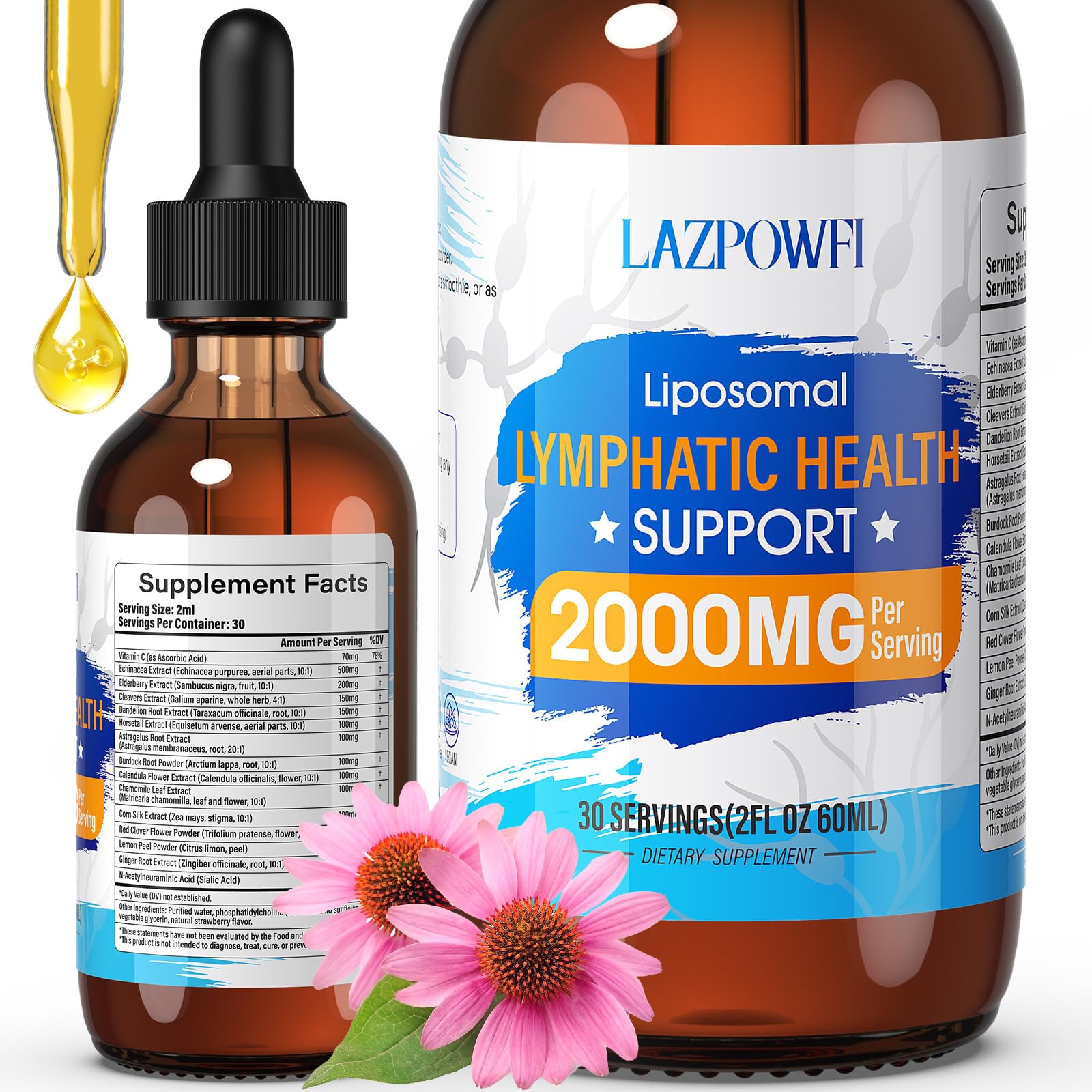 Lazpowfi Liposomal Drops bottle for daily lymphatic support.