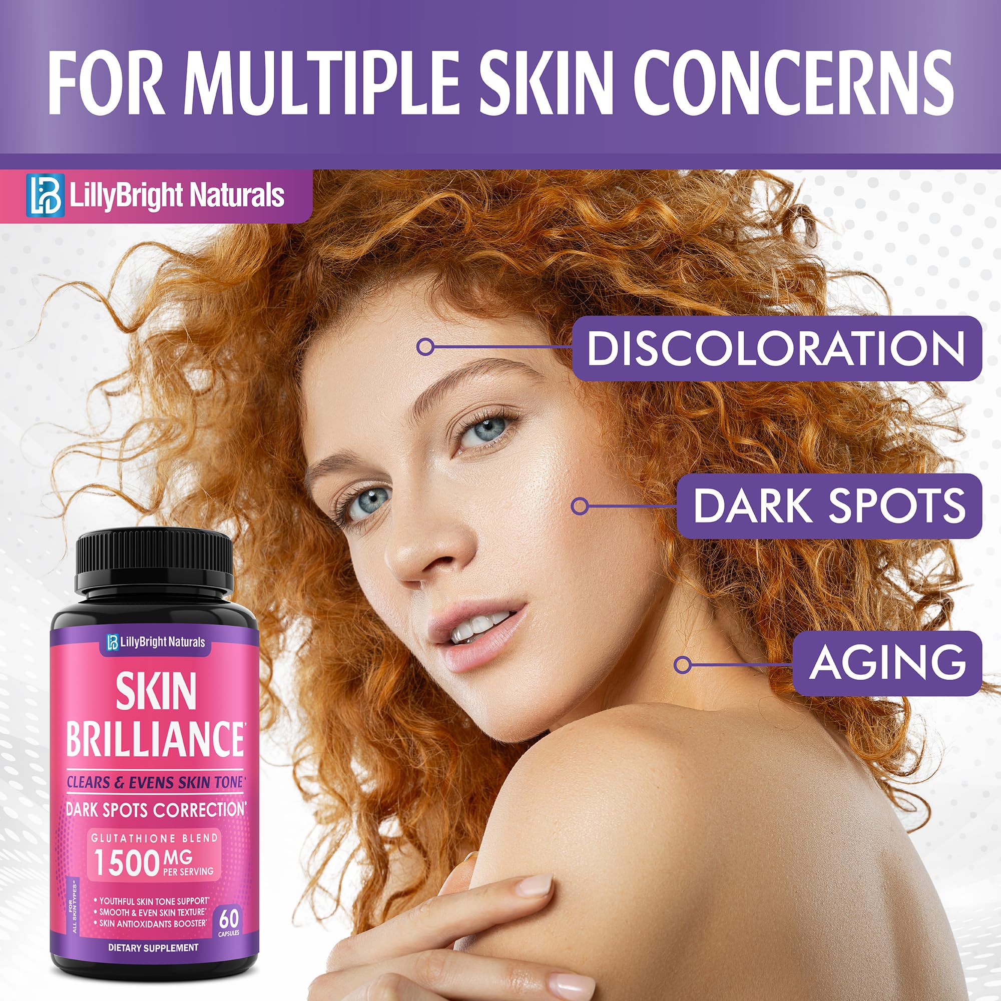 LB LillyBright Naturals glutathione with vitamin C bottle highlighting synergy