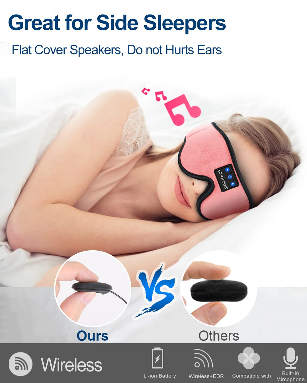 LC-dolida Sleep Headphones using Bluetooth 5.2 for stable, clear audio.
