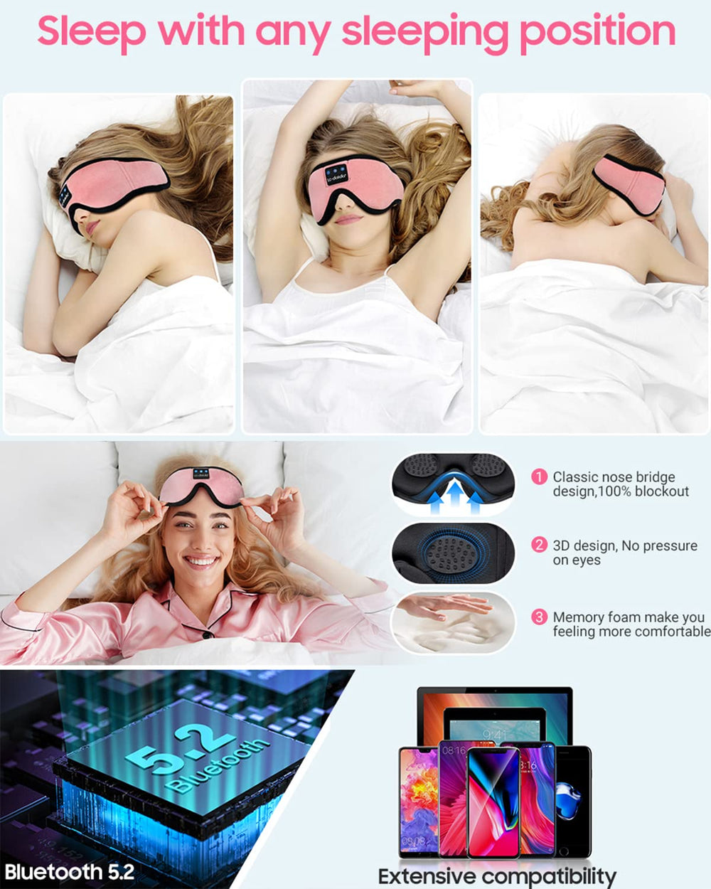 LC-dolida Sleep Headphones in memory foam fabric offering side-sleeper comfort.