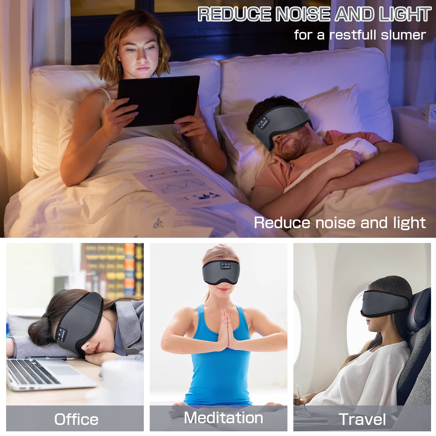 LC-dolida sleep headphones bundle includes mask, USB cable and carry pouch for travel