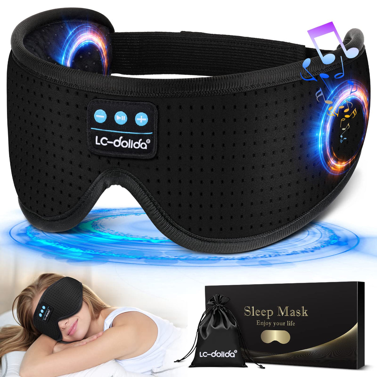 LC-dolida sleep headphones with white noise mask for undisturbed rest.
