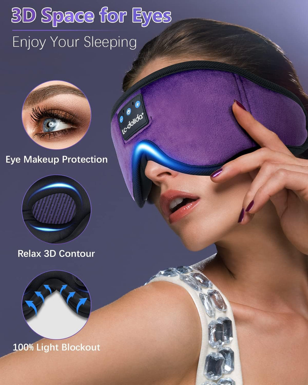 LC-dolida Sleep Mask close-up showing nose-friendly design for total darkness.