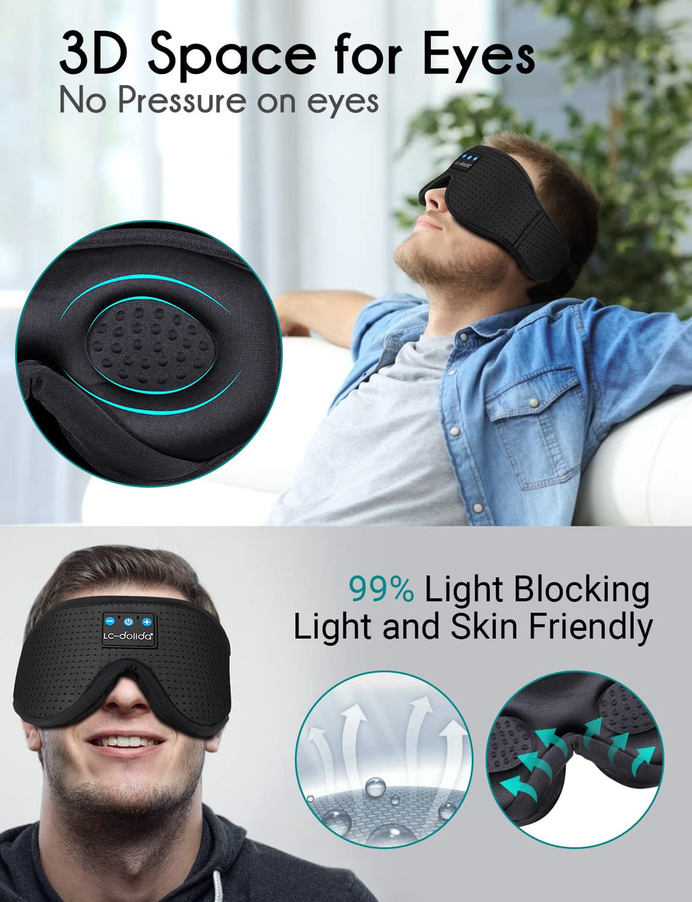 Removable control pod on LC-dolida sleep mask for easy washing and charging