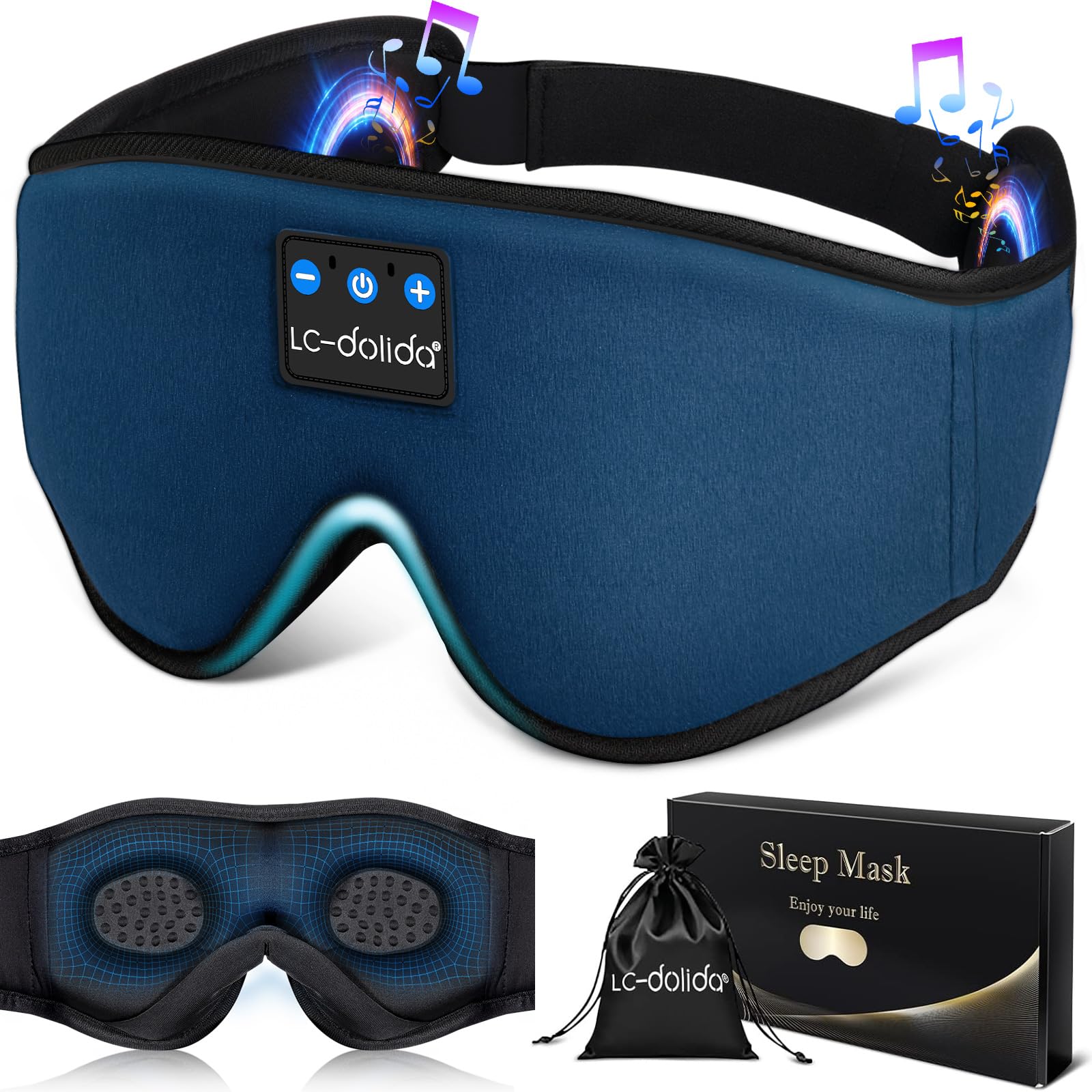 LC-dolida sleeping headphones eye mask with 3D contour for side sleepers and deep naps