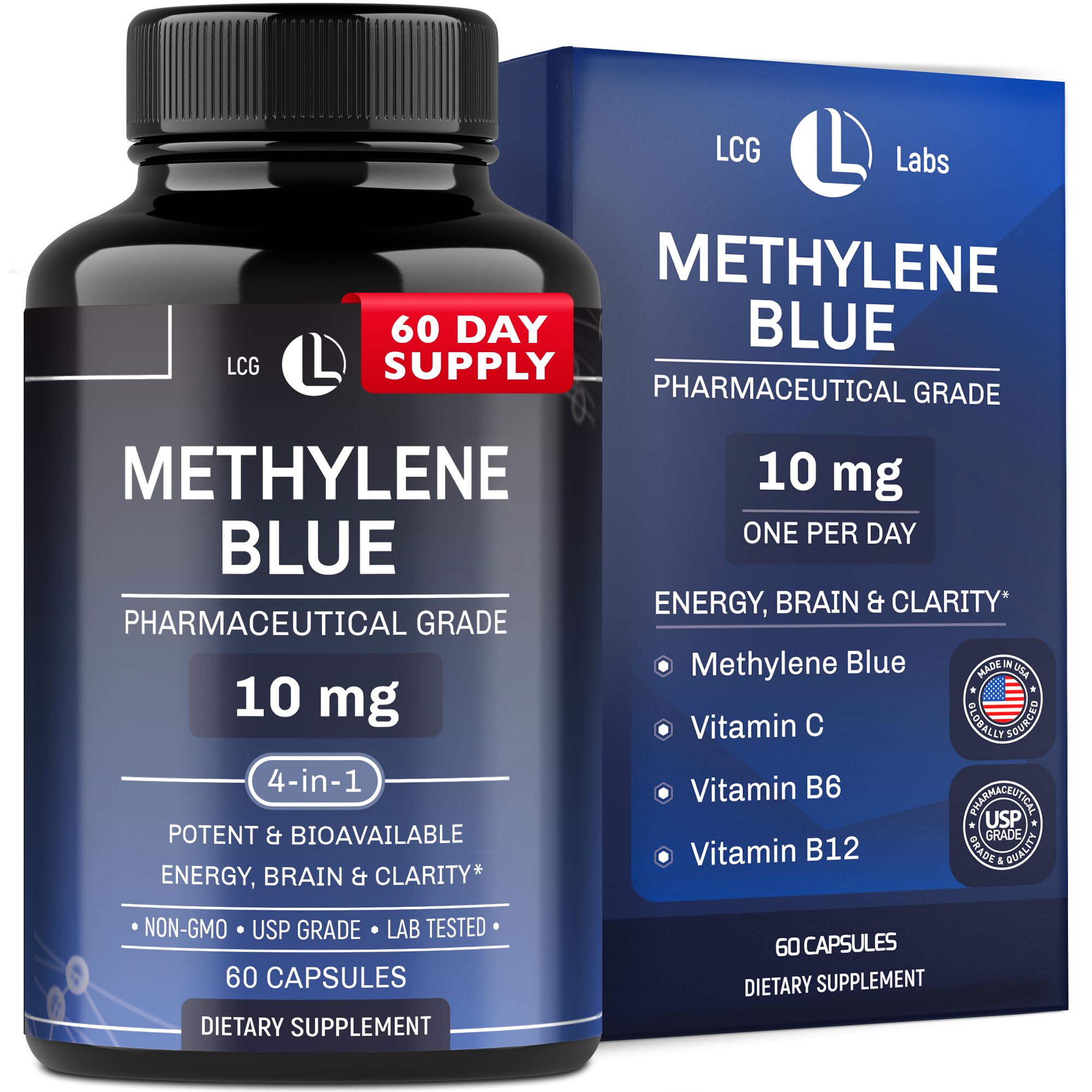 LCG LABS Azul de Metileno cápsulas 10 mg en bote, enfoque diario posible