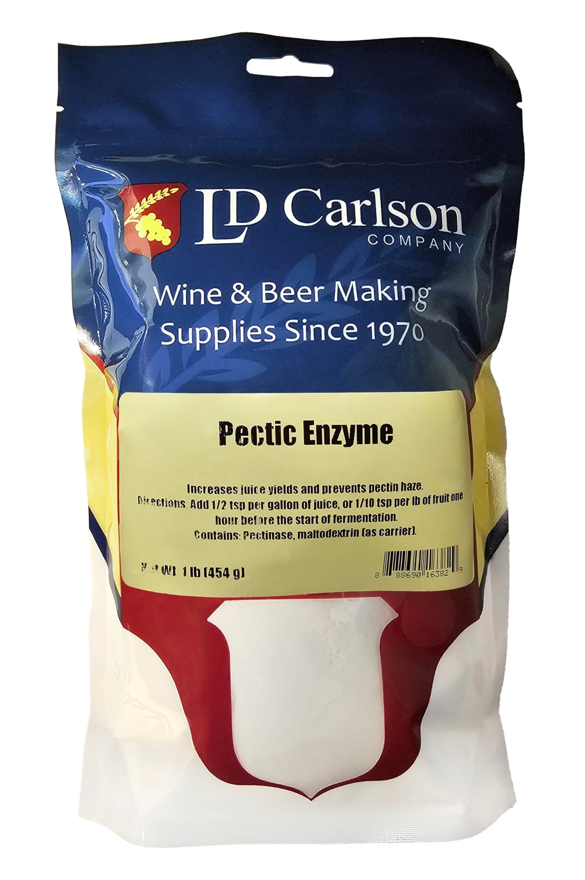 LD Carlson Pectic Enzyme 1lb label closeup for product clarity and authenticity.