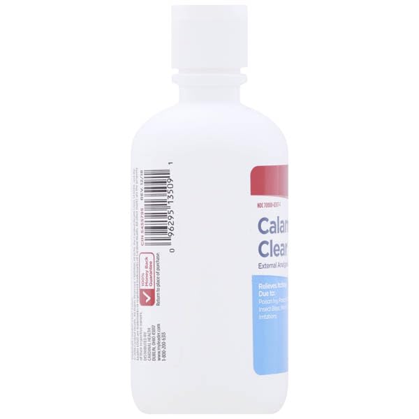 Leader Calamine Clear Lotion being applied on skin for minor irritations.