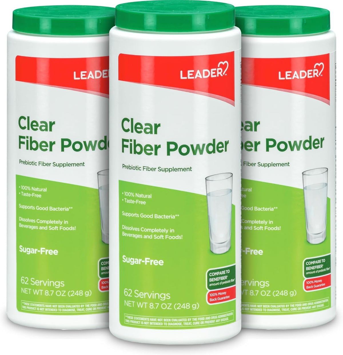 LEADER prebiotic fiber powder bottle with tasteless formula for daily gut support