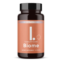 LEANFORGOOD Biome bottle front view highlighting 9-strain probiotic formula for gut balance