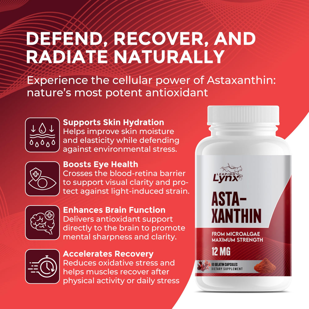 Leaping Lynx Astaxanthin on a desk suggesting a daily wellness routine.