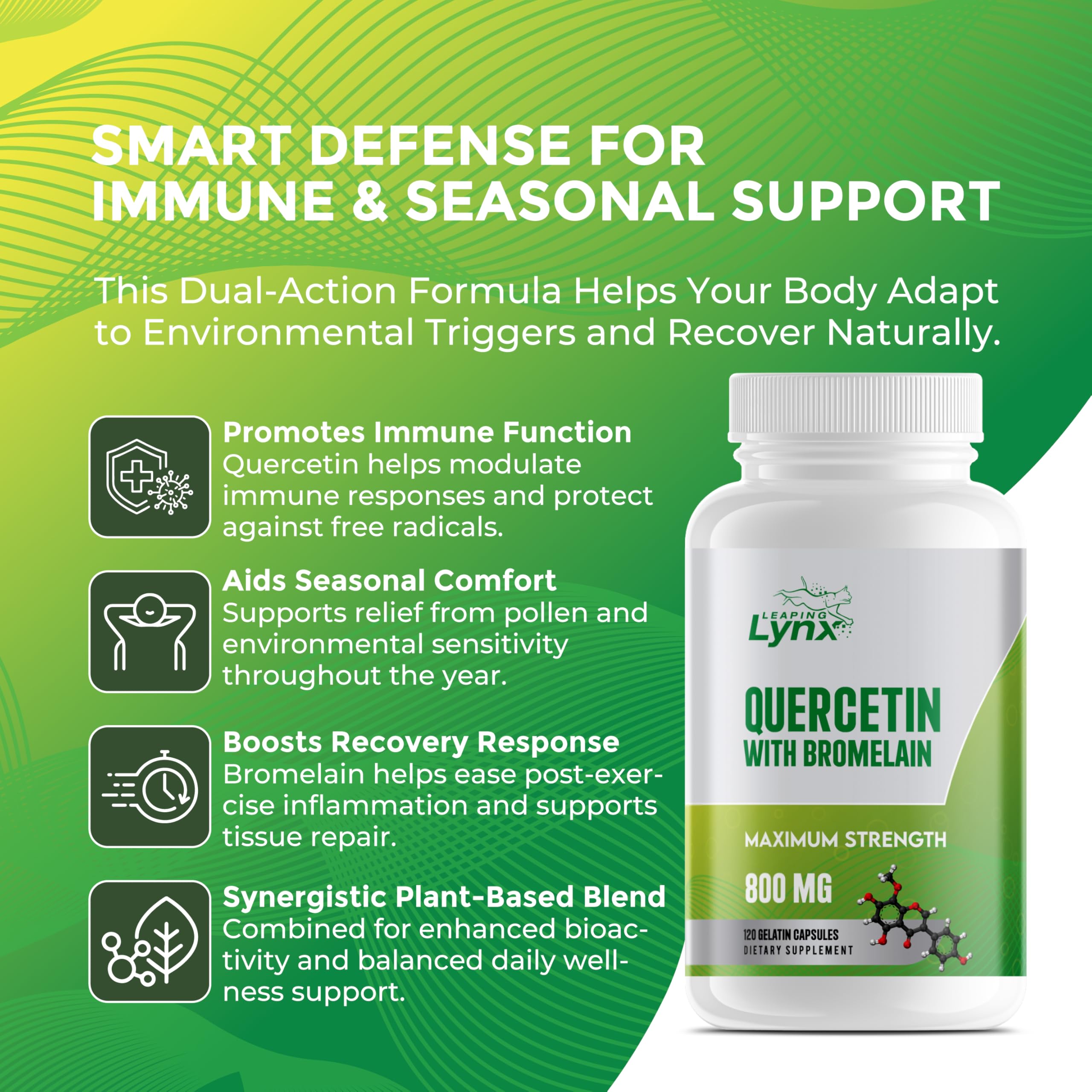 Leaping Lynx Quercetin packaging box emphasizes 60-day supply