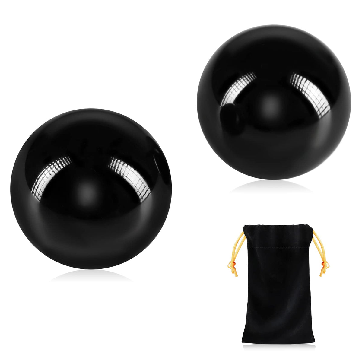 Learay Baoding ball obsidian glossy black 2 inch for stress relief and hand dexterity