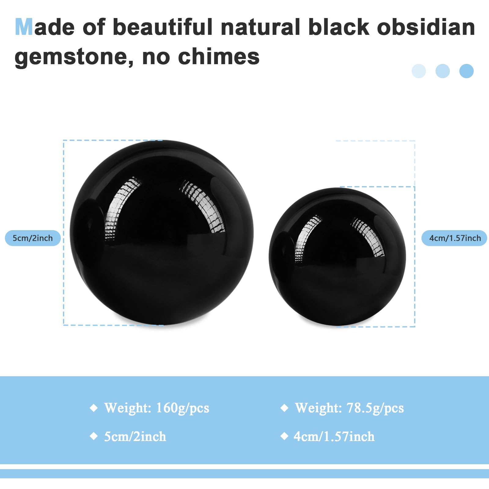 Learay black obsidian Baoding ball 2-inch diameter suited for larger hands