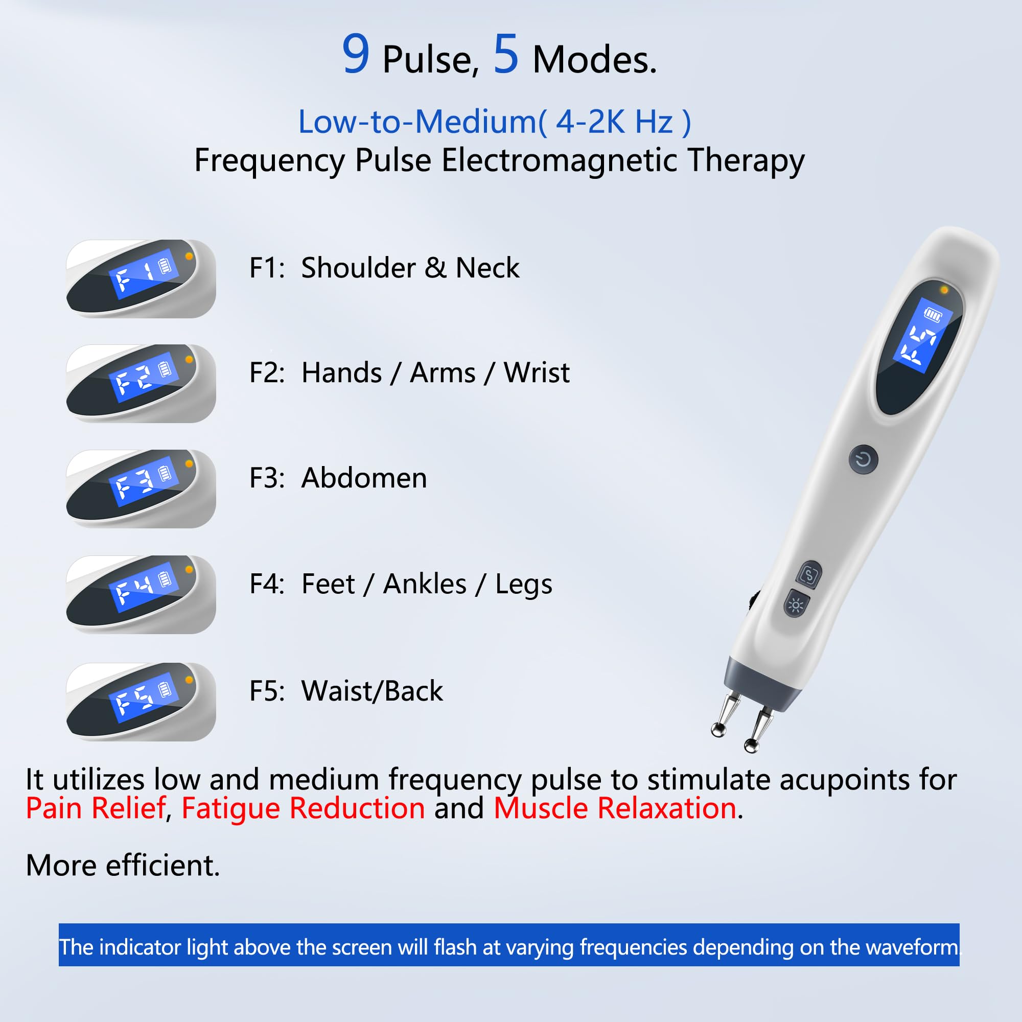 Leawell electronic acupuncture pen targets feet and legs for fatigue reduction.