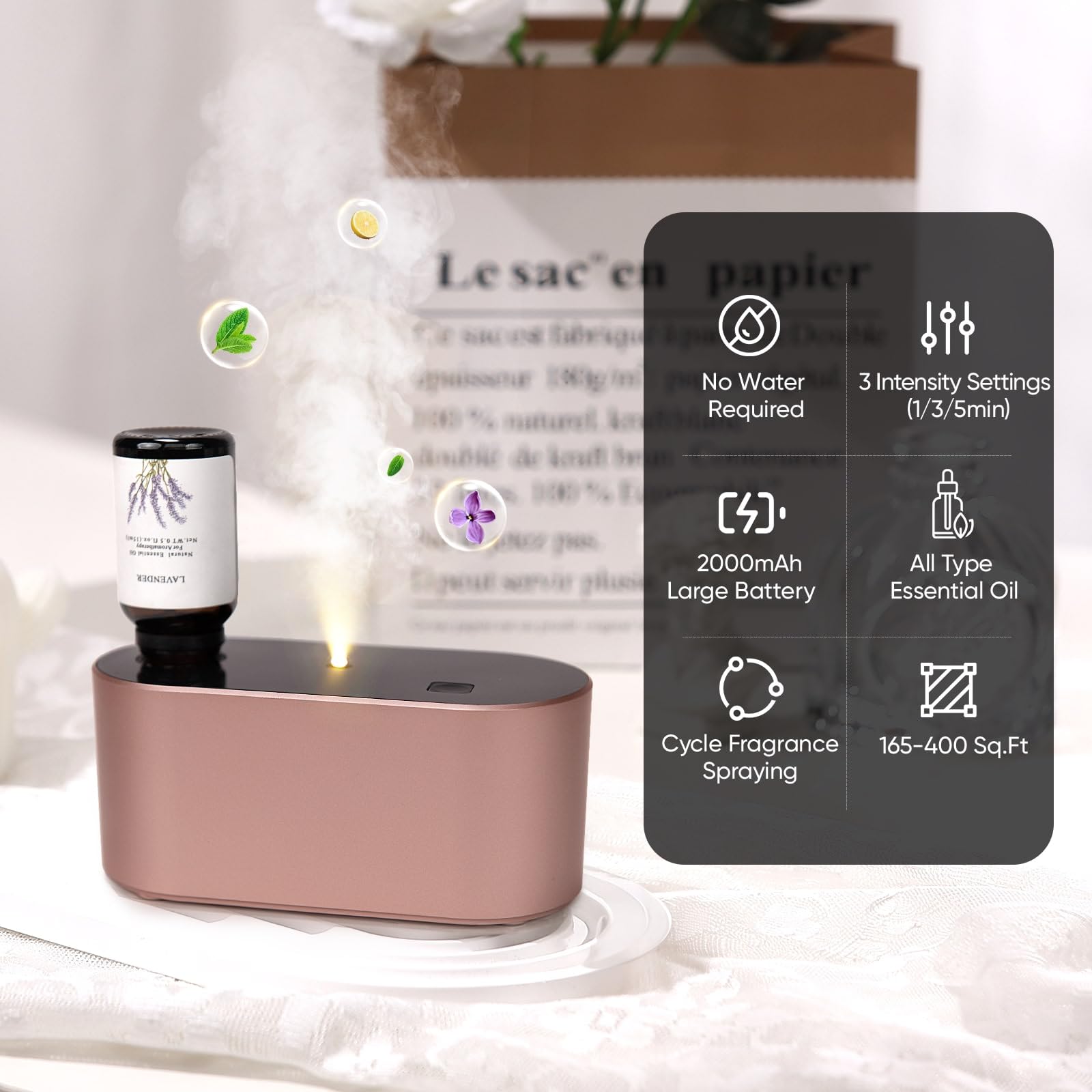 Lecdura waterless diffuser bottle compatibility with 5-50 ml bottles for versatile essential oils