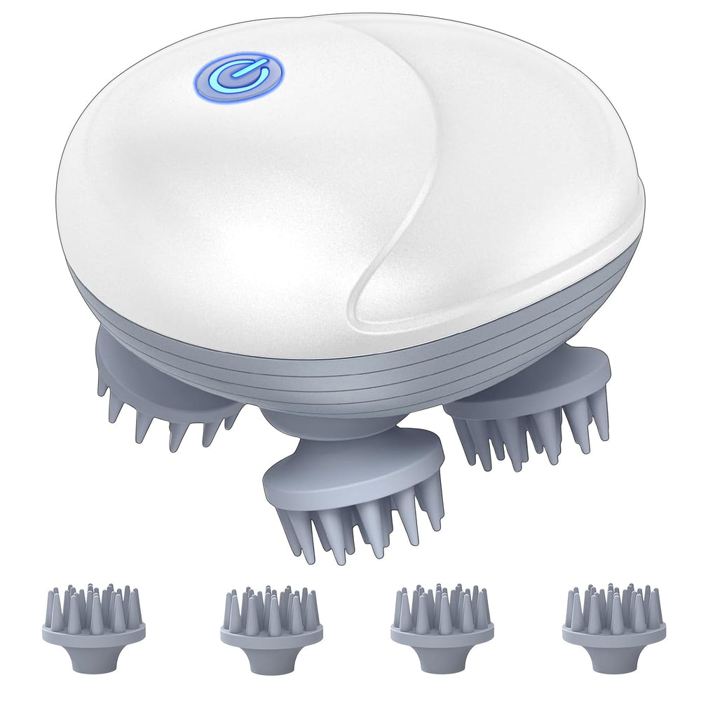 LeCoirrax scalp massager front view with four rotating heads for soothing massage