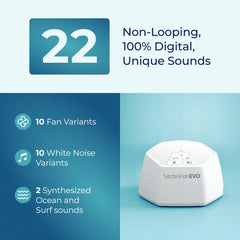 LectroFan EVO 22-sound library matrix including ocean and fan noises for focus