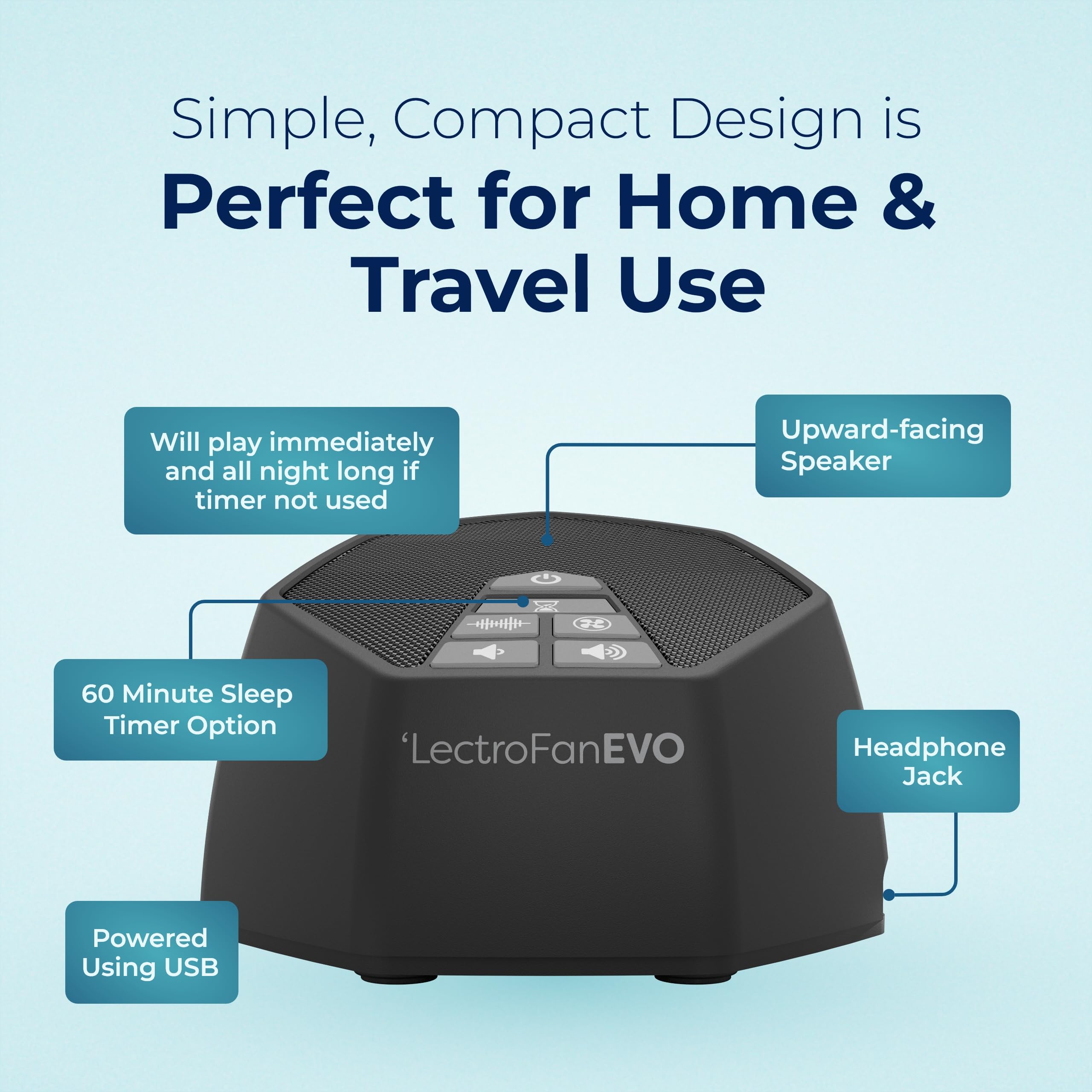 LectroFan EVO sleep timer feature for automated shut-off and energy savings.