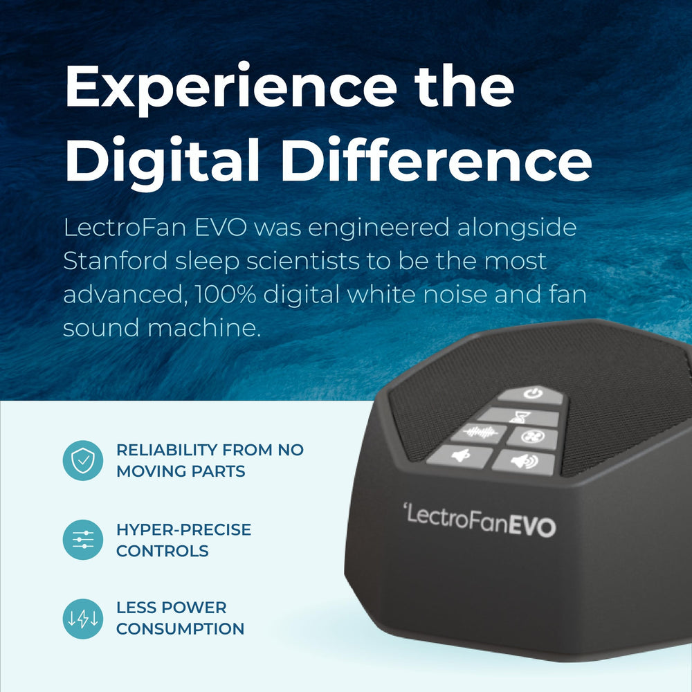 LectroFan EVO with twenty-two non-looping sounds offering personalized noise masking.