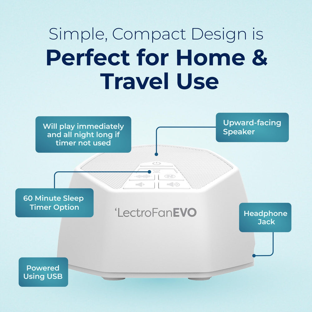LectroFan EVO USB-powered design for easy use at home or on the go