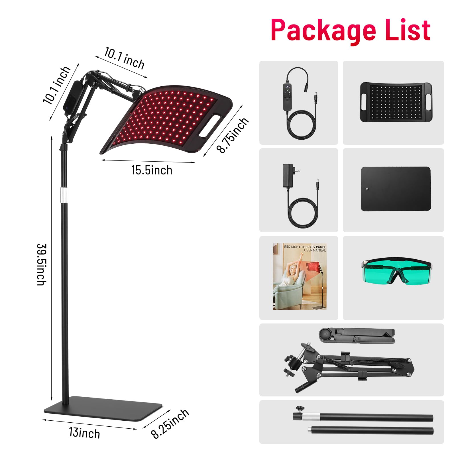 LEDINO complete kit box includes lamp, stand, remote, goggles, and manual