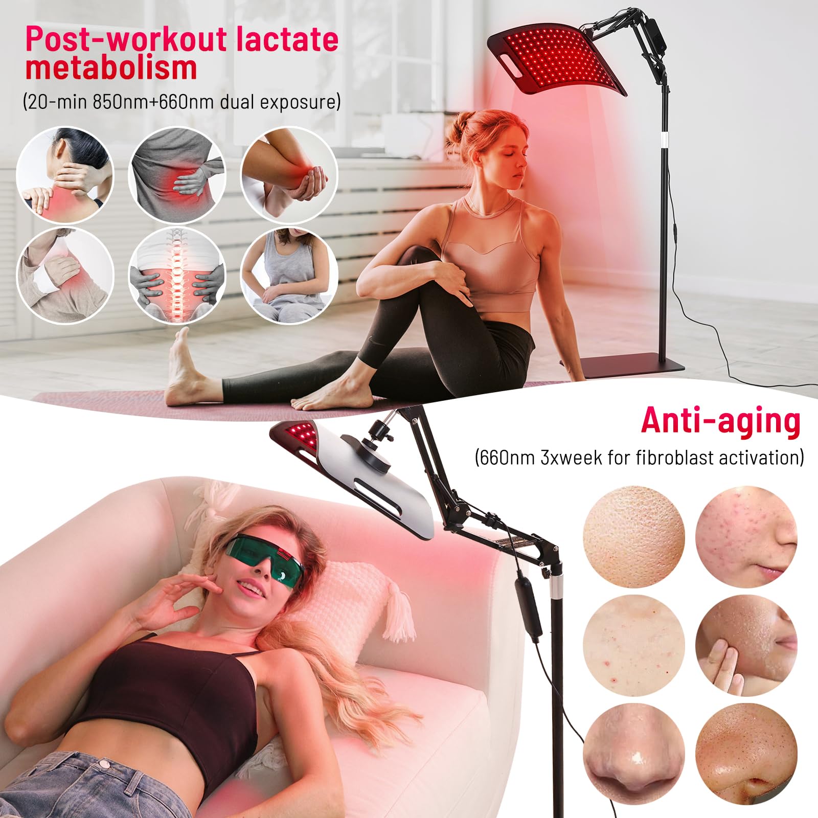 LEDINO red light therapy panel angled view with adjustable stand