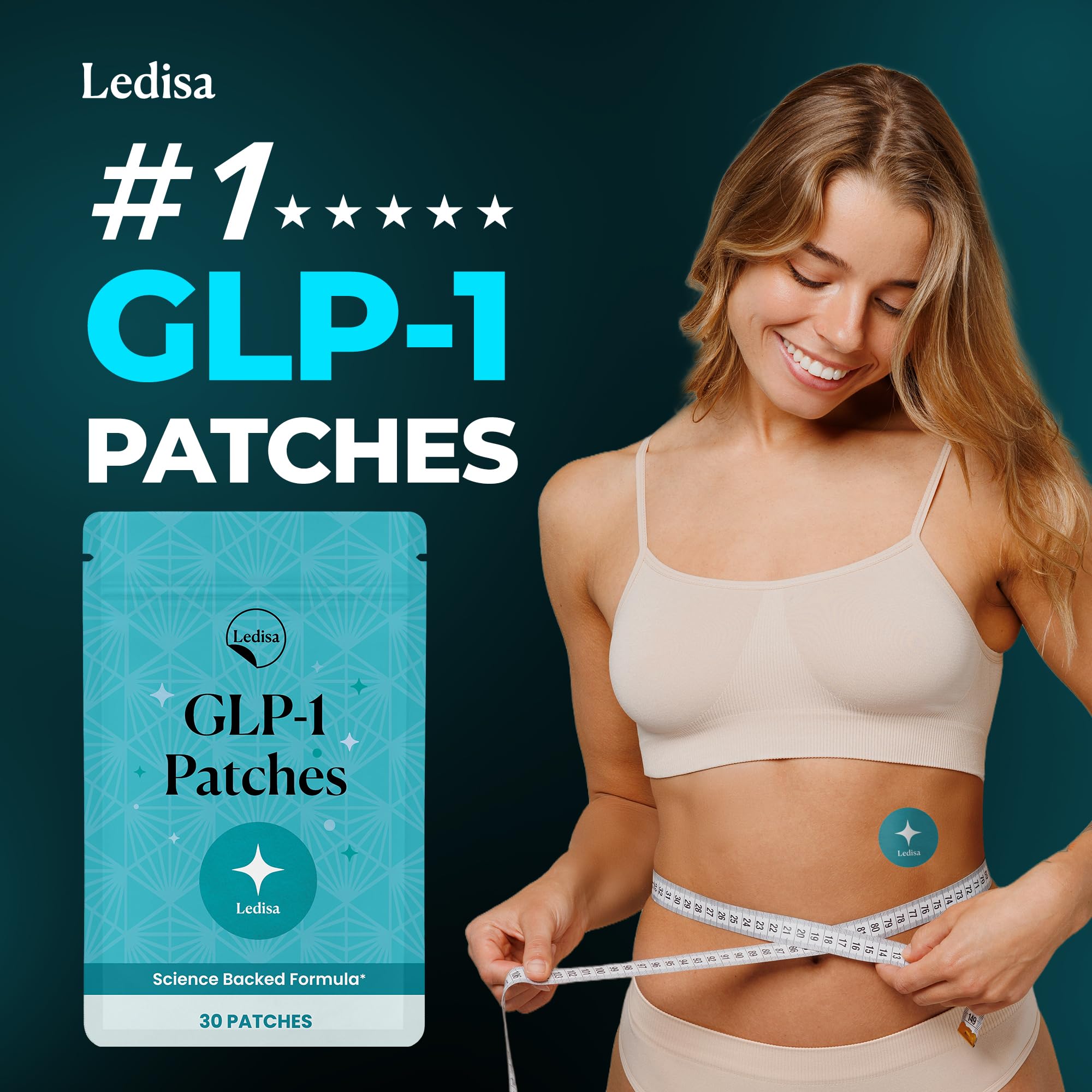 Ledisa GLP-1 patch on stomach for discreet on-the-go use