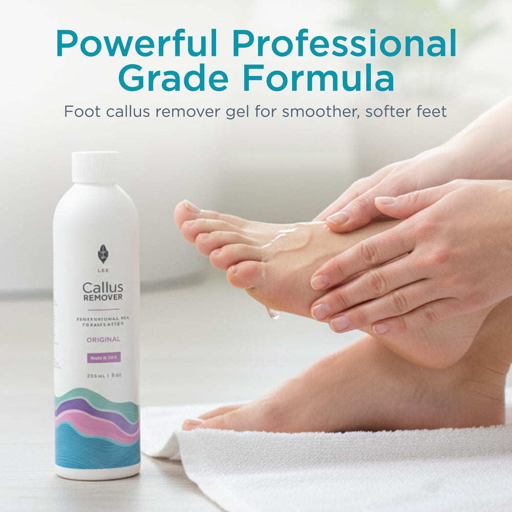 Applying Lee Beauty Professional callus remover on rough foot skin.