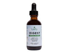 Leefy Organics Digest bottle front label highlights herbal blend for digestion support.