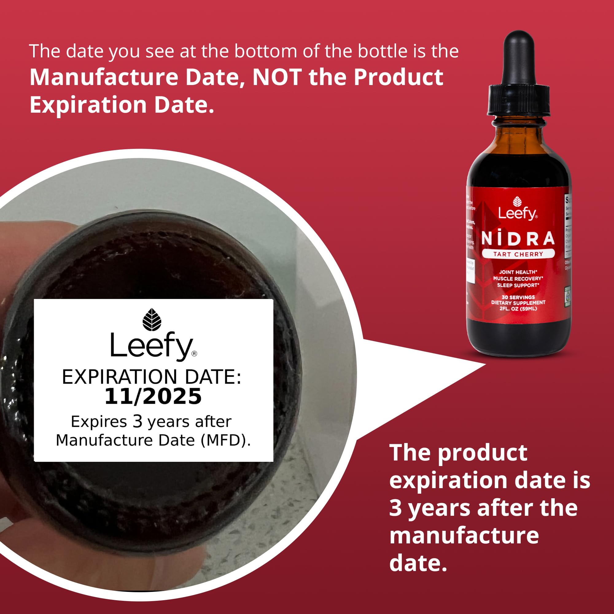 Person holding Leefy Tart Cherry Nidra bottle for daily routine