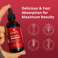 Pour shot of Leefy Organics Tart Cherry Nidra bottle for daily convenience