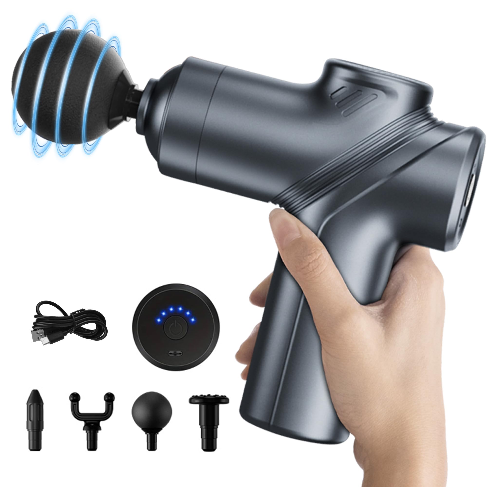LEERCON massage gun with four heads for versatile muscle relief after workouts.