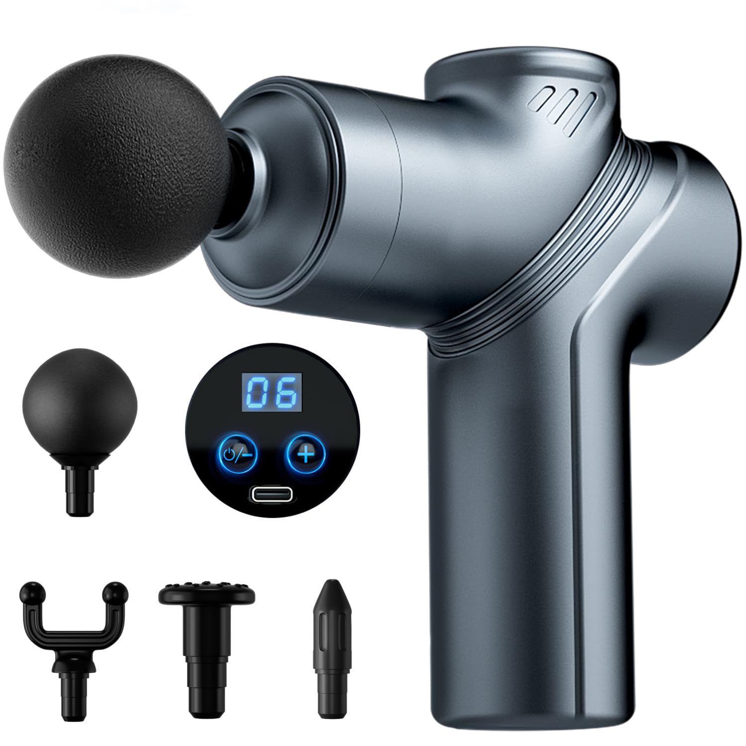 LEERCON massage gun with four interchangeable heads for deep tissue relief after workouts.