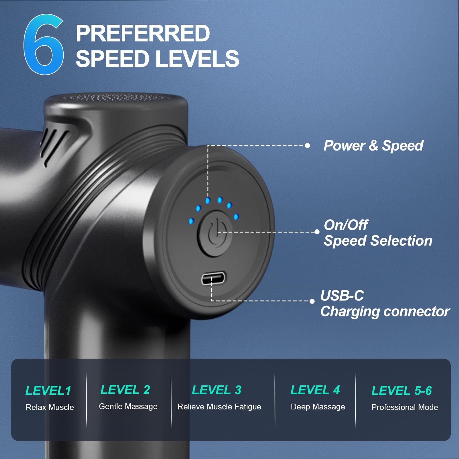 LEERCON massage gun USB-C charging enables quick, easy recharging.