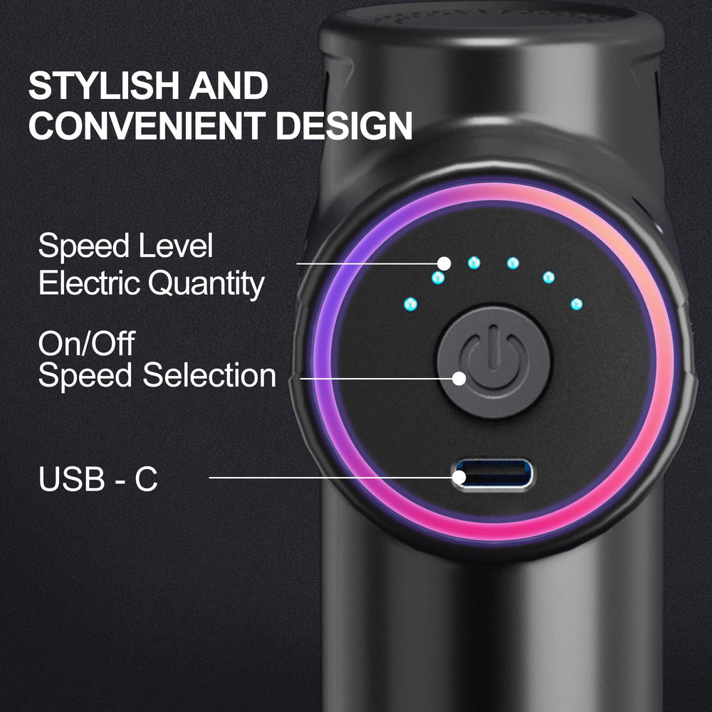 LEERCON six-speed massage gun offering tailored sessions for different muscles.
