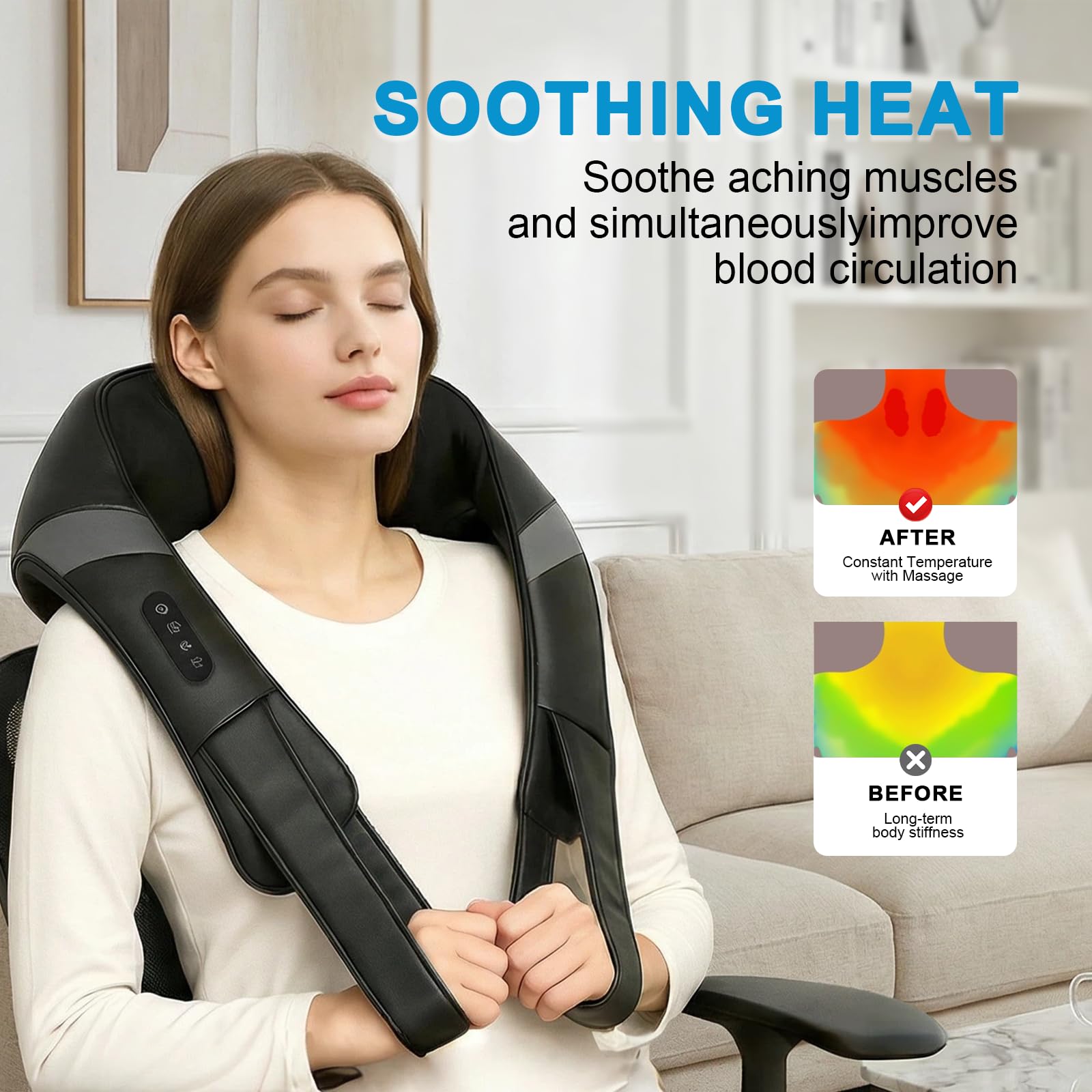 LEERCON neck massager with heat leather-mesh construction for durability