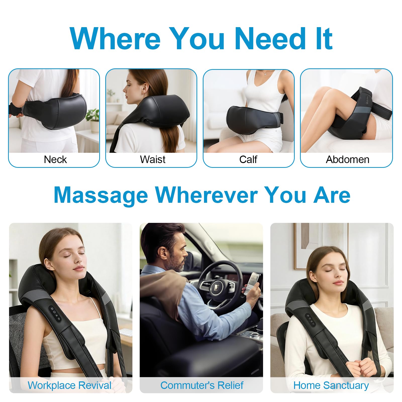 LEERCON neck massager with heat reversible shiatsu for full-back relief