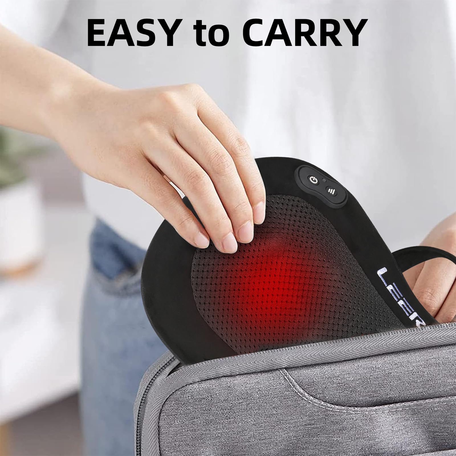 LEERCON massager heat settings shown for customizable comfort.