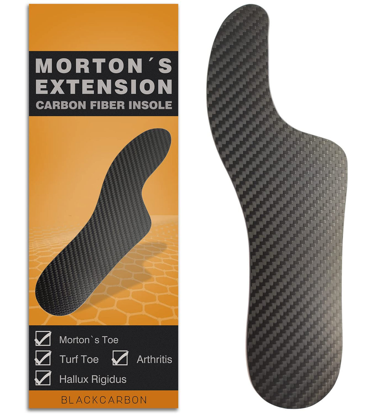 Leeuoe Morton's extension orthotic carbon fiber insole close-up showing toe stabilization.