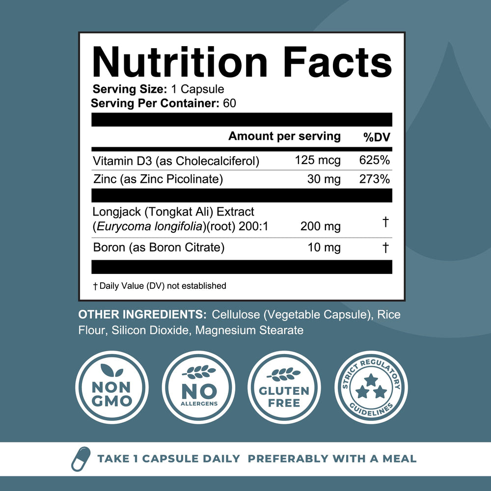 Left Coast Performance boron citrate Tongkat Ali bottle highlights stamina potential.