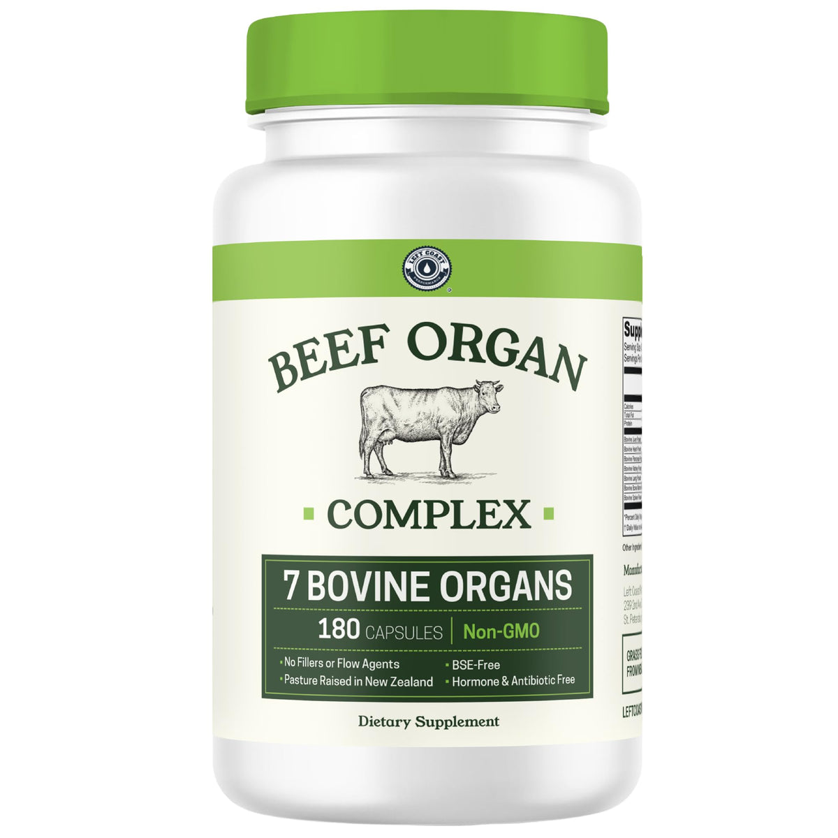 Left Coast Performance Beef Organ Supplement bottle for convenient carnivore nutrition.