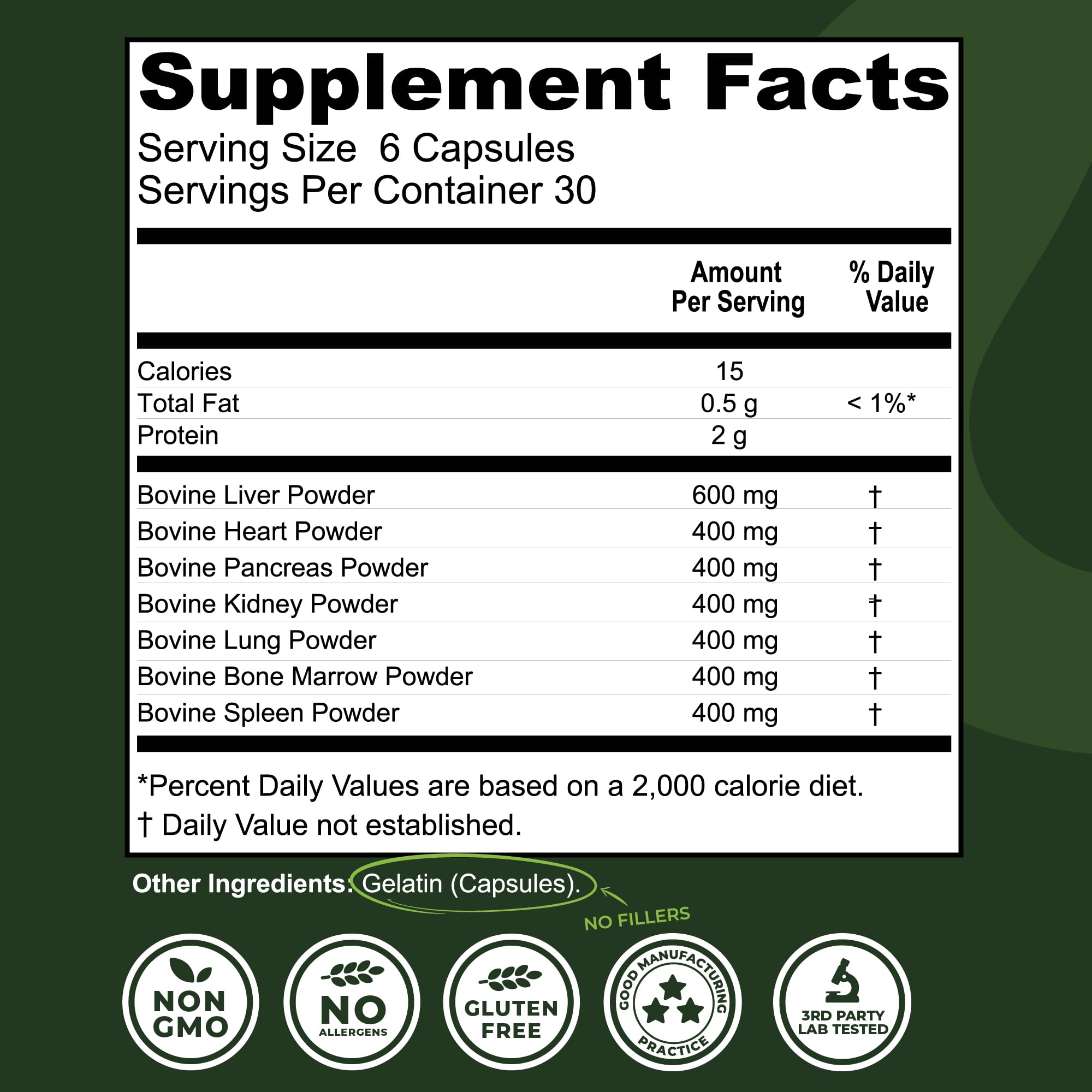 Close-up of Left Coast Performance capsules highlighting the seven-organ blend.
