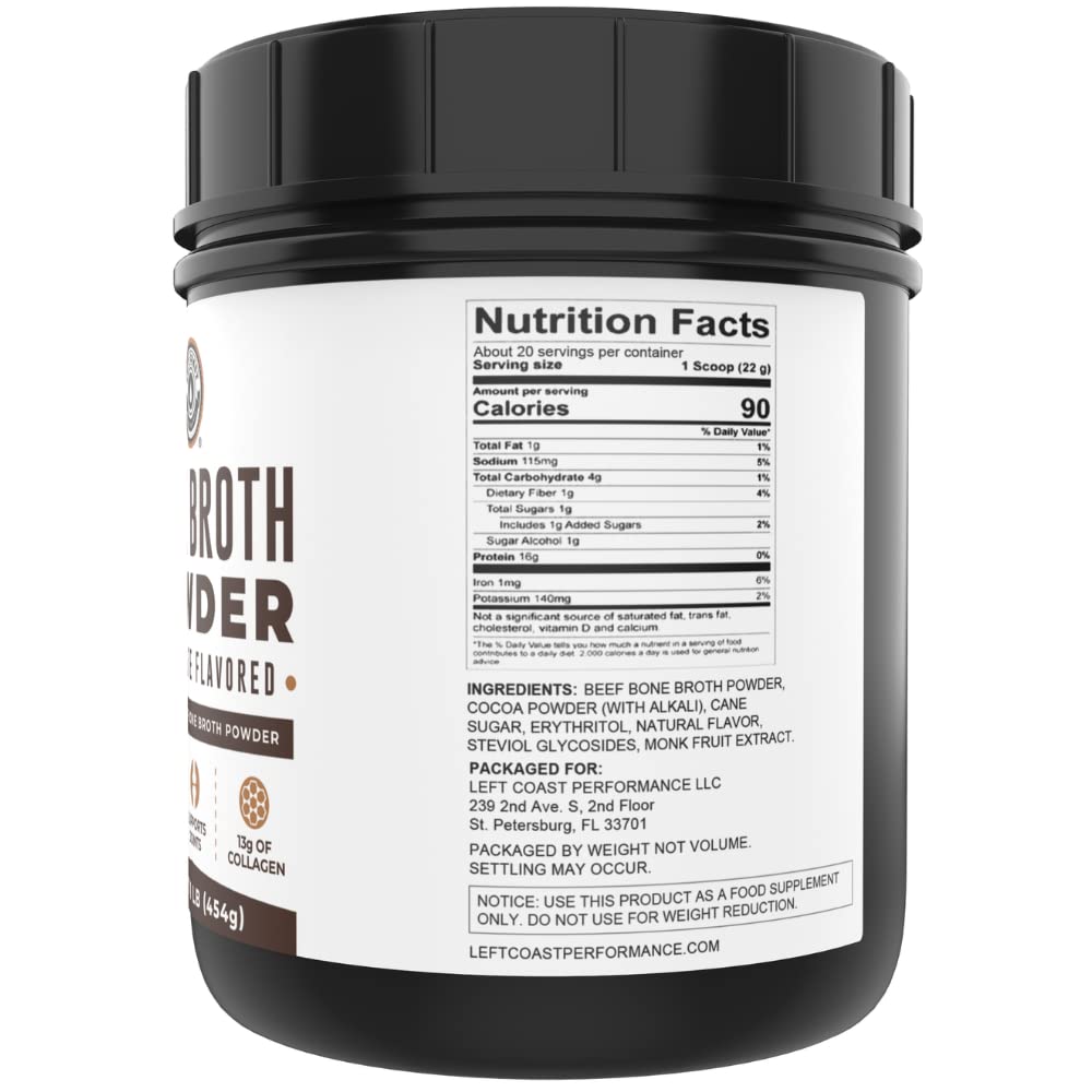 Left Coast Performance bone broth powder scoop for easy, measured servings.